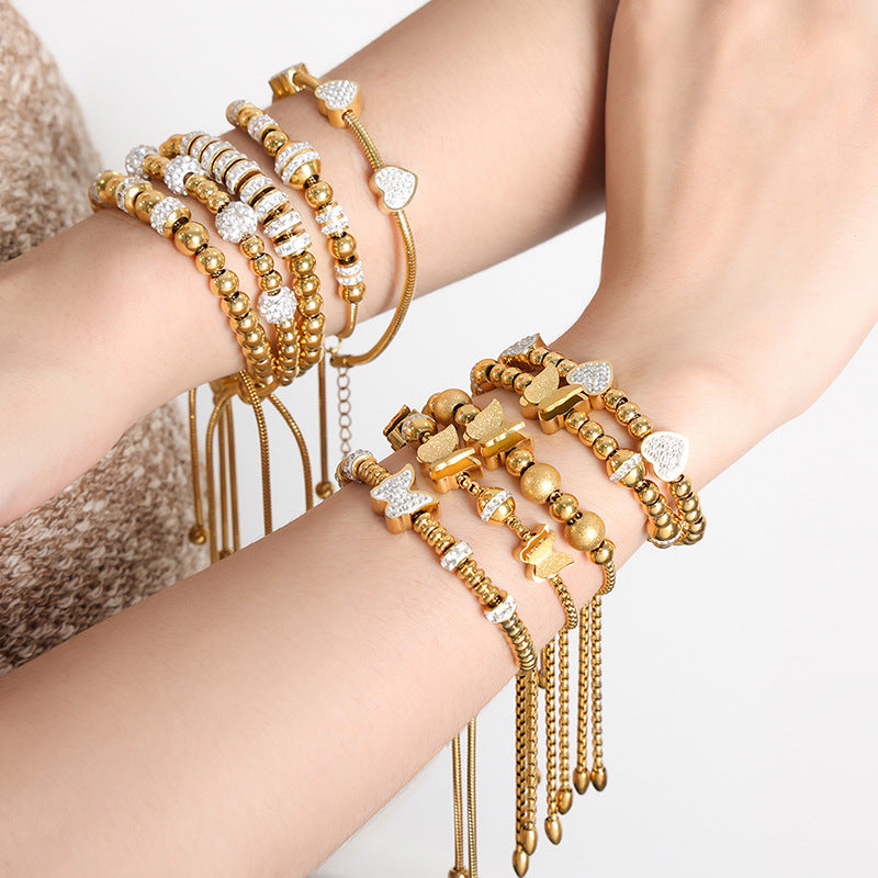 BIJOU Silver or Gold Heart Rhinestone Beaded or Rope Bracelet