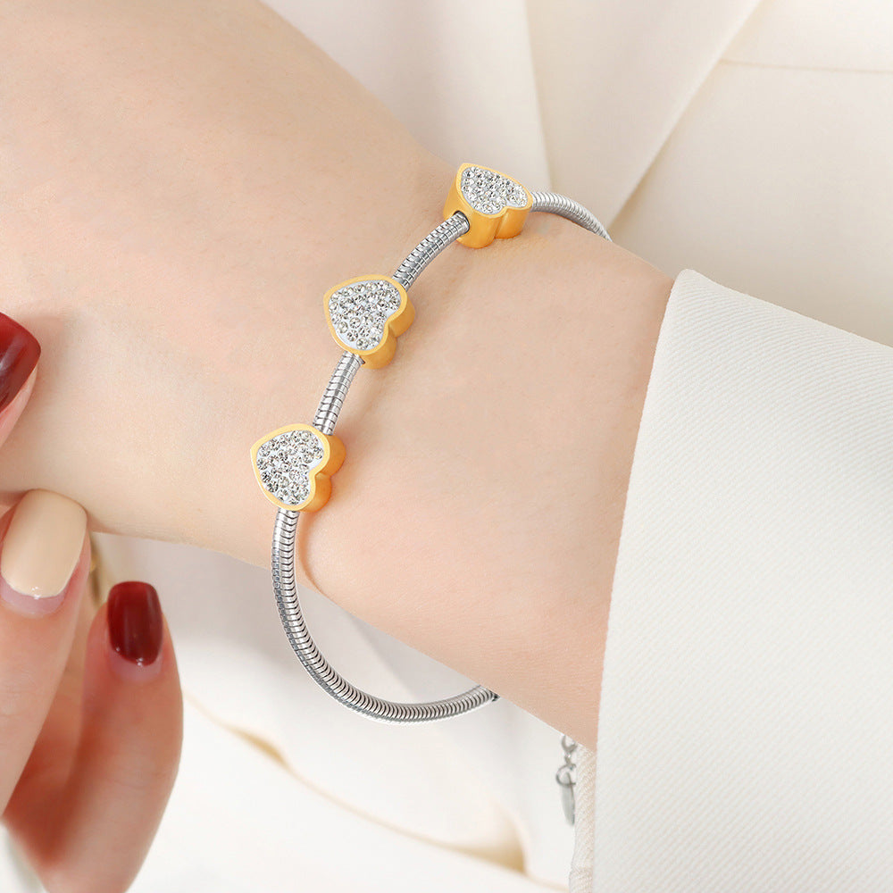 BIJOU Silver or Gold Heart Rhinestone Beaded or Rope Bracelet