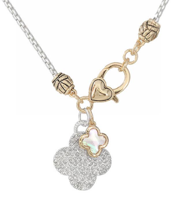 *ARRIVALS* BIJOU Fine Clover RHINESTONE QUATREFOIL PENDANT NECKLACE ( T797 )