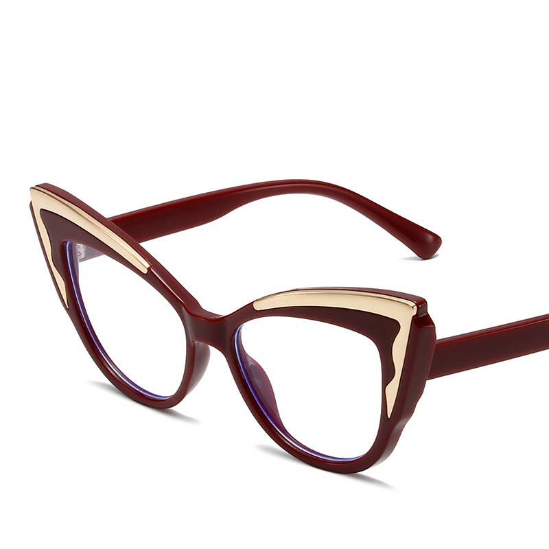 SOLD OUT! *New! Verse Univise CatEyes Large-Framed Contrast Y2k Paneled: Wine