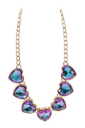 *Arrivals! BIJOU Crystal 7 Hearts Shaped Glass Rhine Stone Necklace: GLD-LAV / GLD-SLV