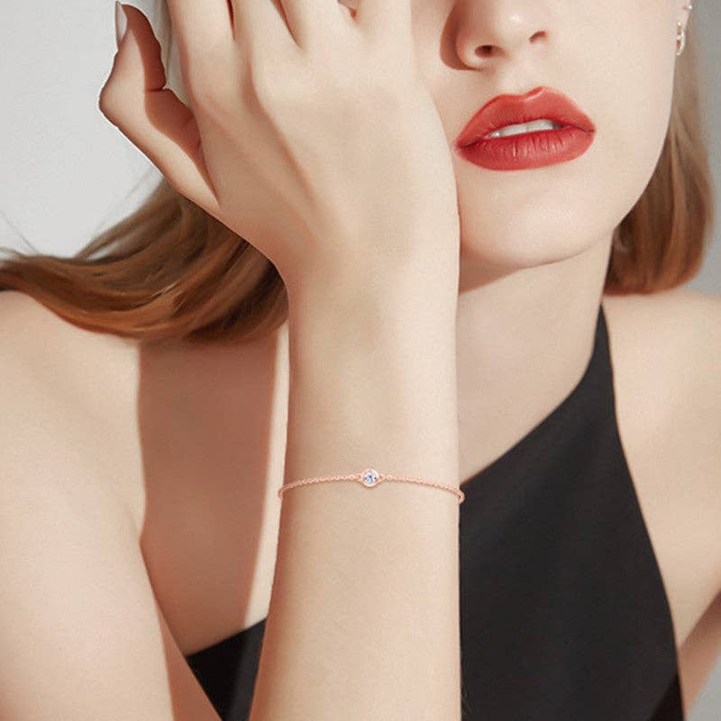 *Arrivals ! Bijou Solitaire Moissanite Wedding Bracelet in 925 Sterling Silver: Rose gold