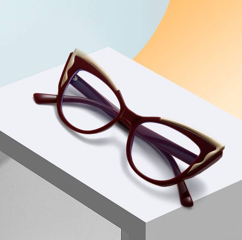SOLD OUT! *New! Verse Univise CatEyes Large-Framed Contrast Y2k Paneled: Wine