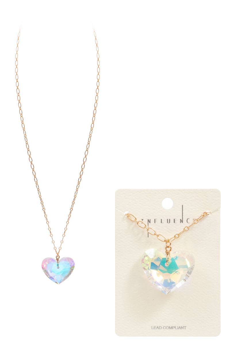 *ARRIVALS! Heart Shaped Large Glass Stone, Mix Media Metal 2-n-1 Pendant Necklace BLK/LAV/GLD/SIL