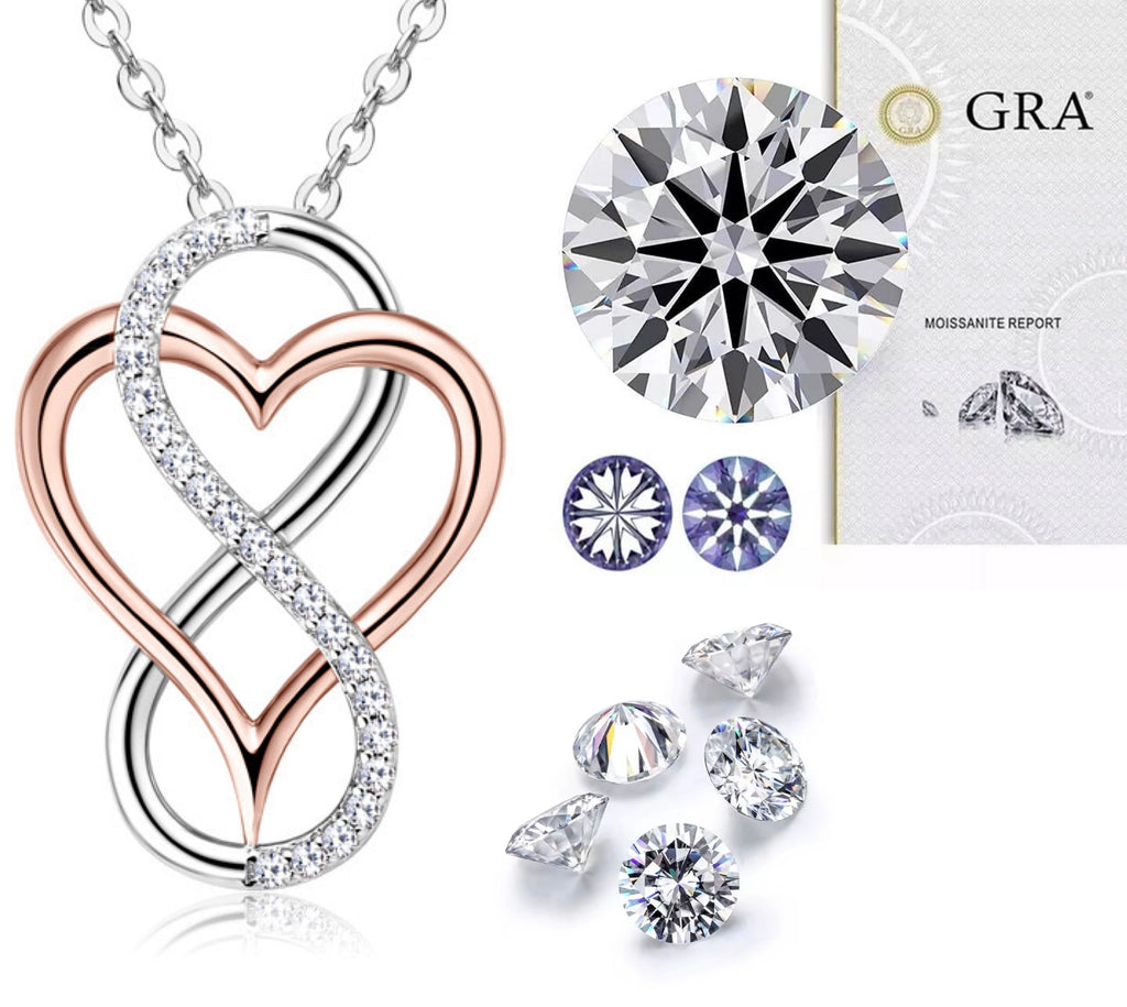 *ARRIVALS ! Moissanite Infinity Heart Necklace in 925 Sterling Silver