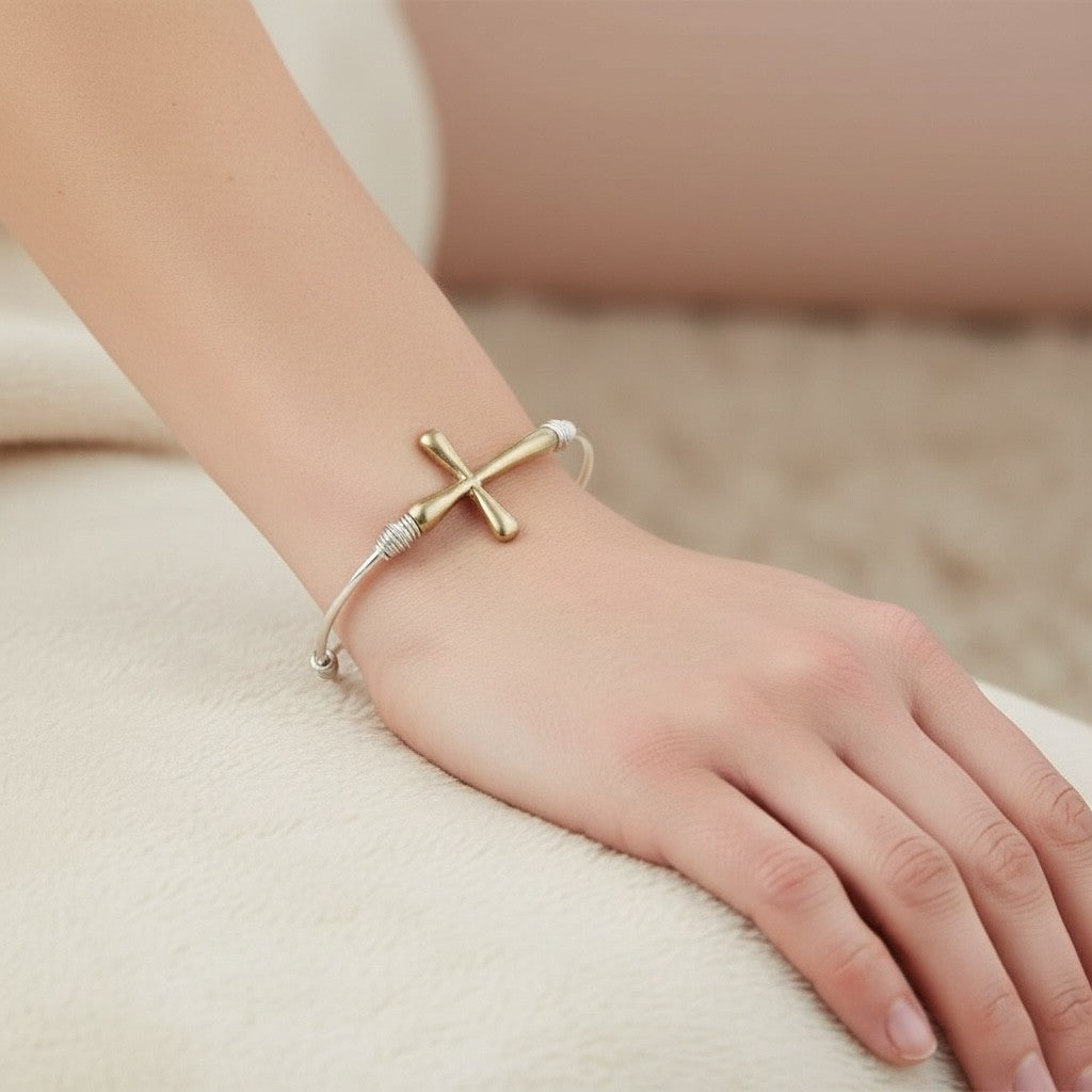 Bijou Bangle Cross Hammered Cuff