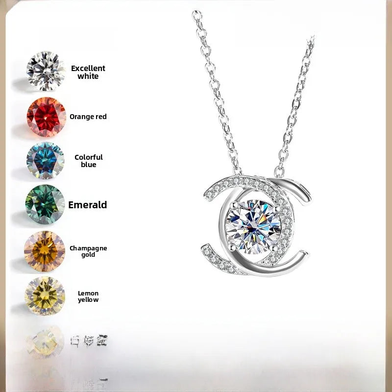 Bijou GRA Moissanite CC Necklace in 925 Sterling Silver (Global GRA Certified)