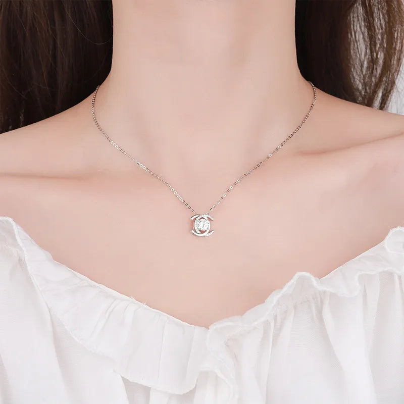 Bijou GRA Moissanite CC Necklace in 925 Sterling Silver (Global GRA Certified)