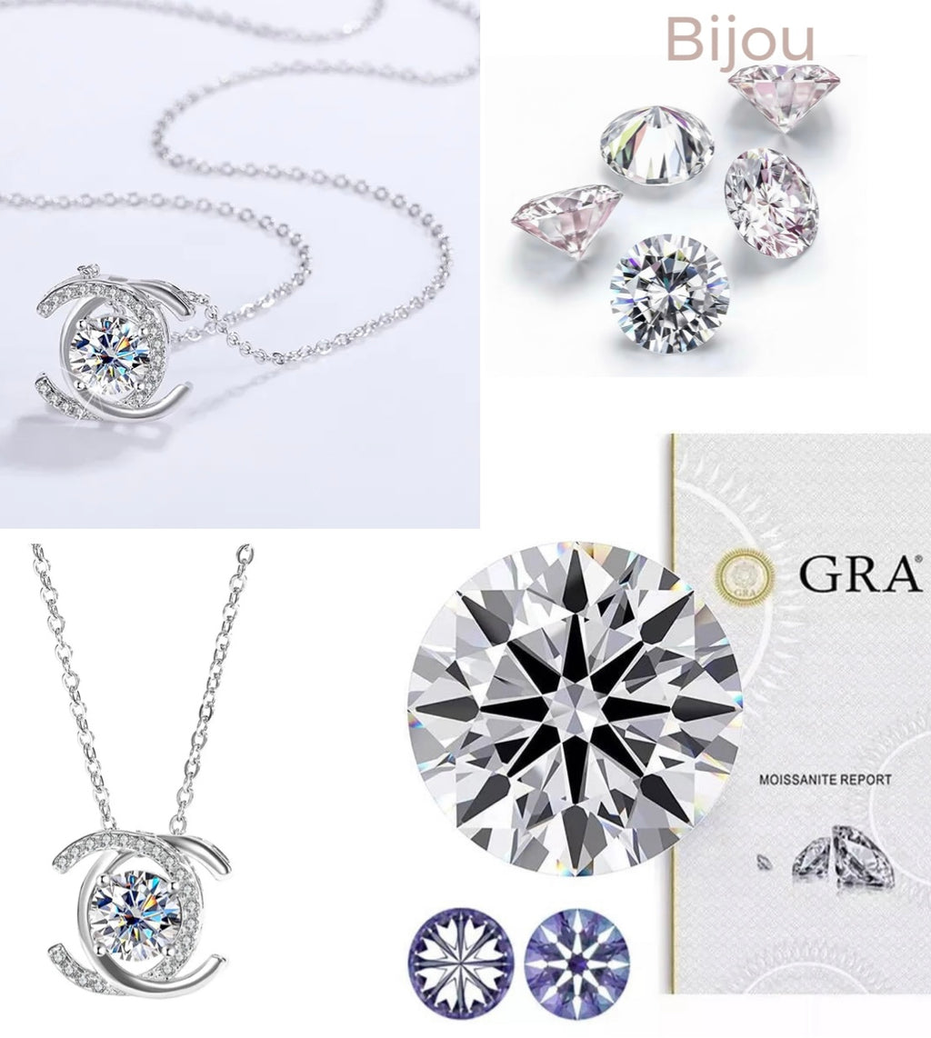 Bijou GRA Moissanite CC Necklace in 925 Sterling Silver (Global GRA Certified)