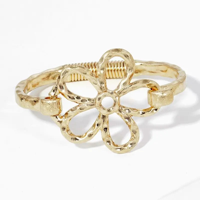 Bijou Bangle Clover Hammered Metal Flower Hook