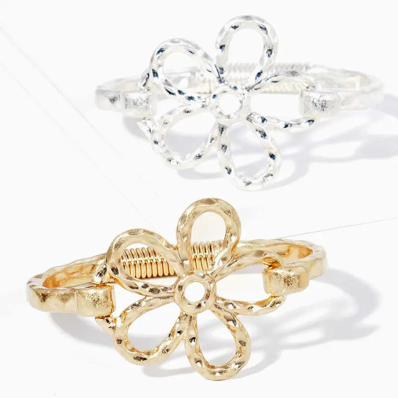 Bijou Bangle Clover Hammered Metal Flower Hook