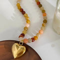BIJOU Charm Heart Multi Earthy Stone Necklace