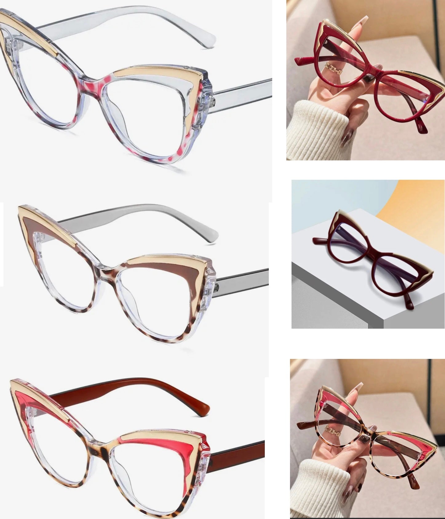 SOLD OUT! *New! Verse UniVise Large-Framed Cat-Eye Contrast Y2k Paneled: Grey