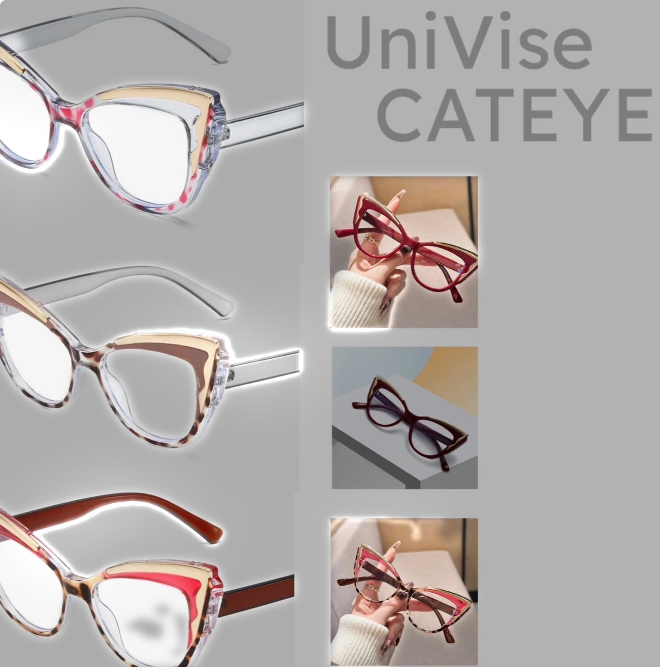 SOLD OUT! *New! Verse Univise CatEyes Large-Framed Contrast Y2k Paneled: Wine