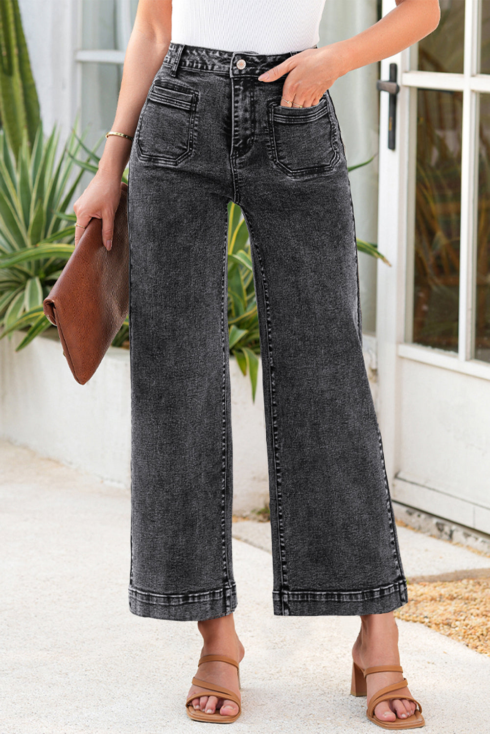 Verse Premium Wide Leg Flare Black Stoned Grey Black
