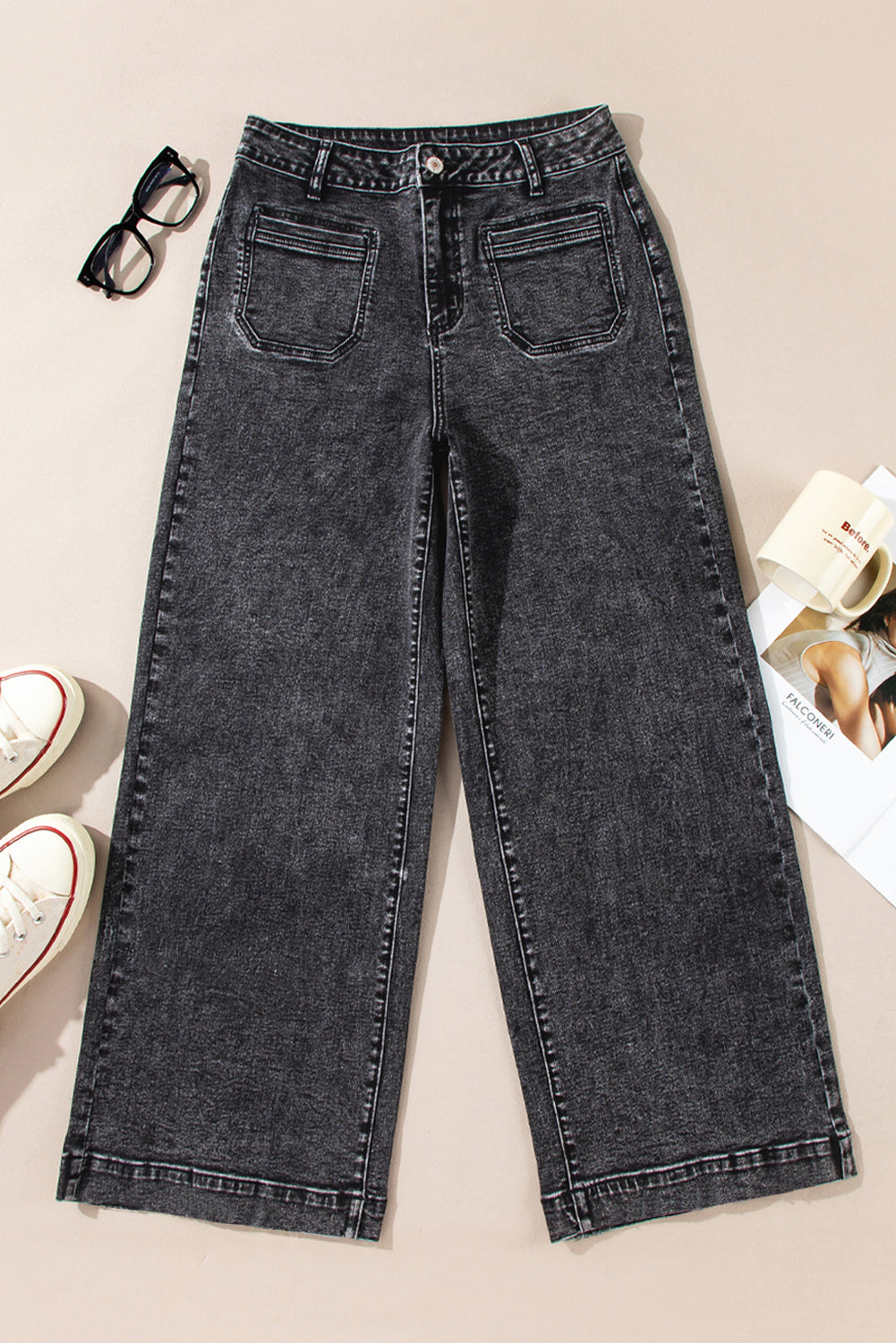 Verse Premium Wide Leg Flare Black Stoned Grey Black