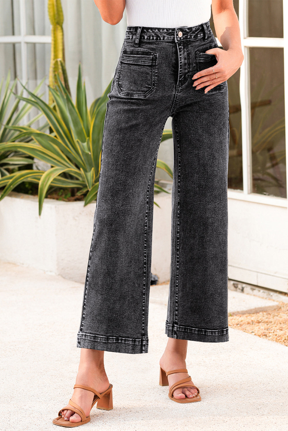 Verse Premium Wide Leg Flare Black Stoned Grey Black