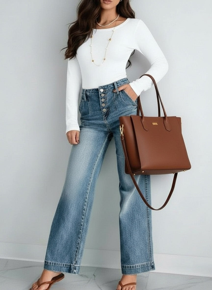Verse Premium Wide Leg Flare Blue Washed Jeans