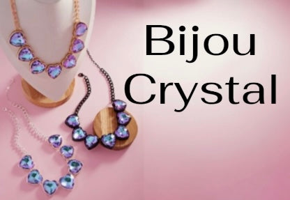 *Arrivals! BIJOU Crystal 7 Hearts Shaped Glass Rhine Stone Necklace: GLD-LAV / GLD-SLV