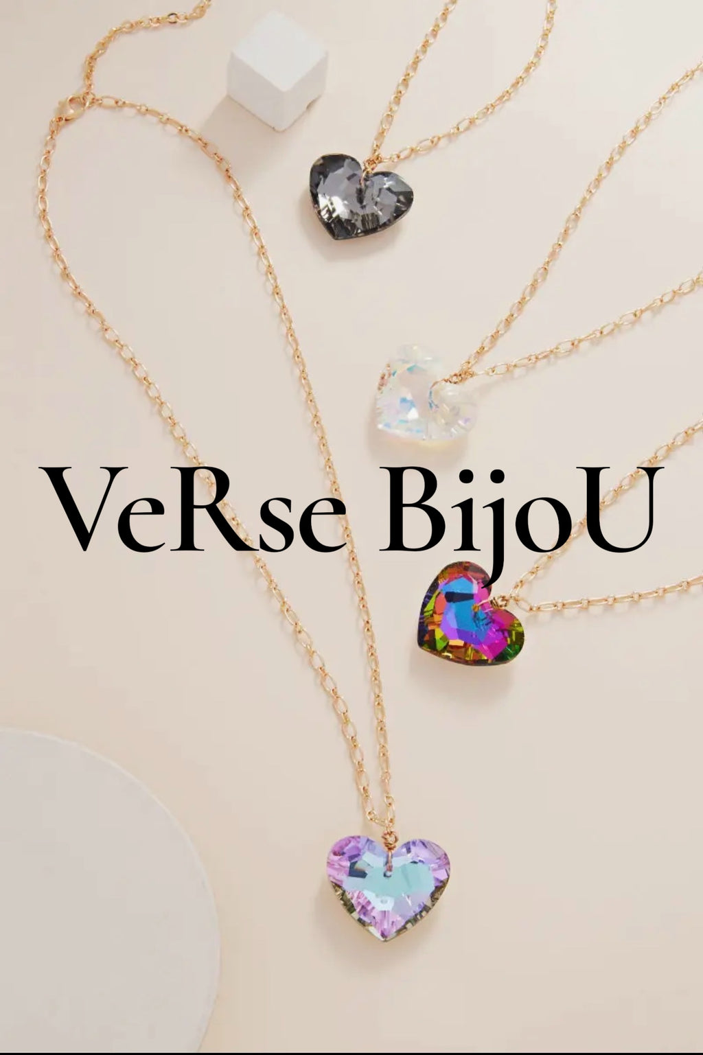 *ARRIVALS! Heart Shaped Large Glass Stone, Mix Media Metal 2-n-1 Pendant Necklace BLK/LAV/GLD/SIL