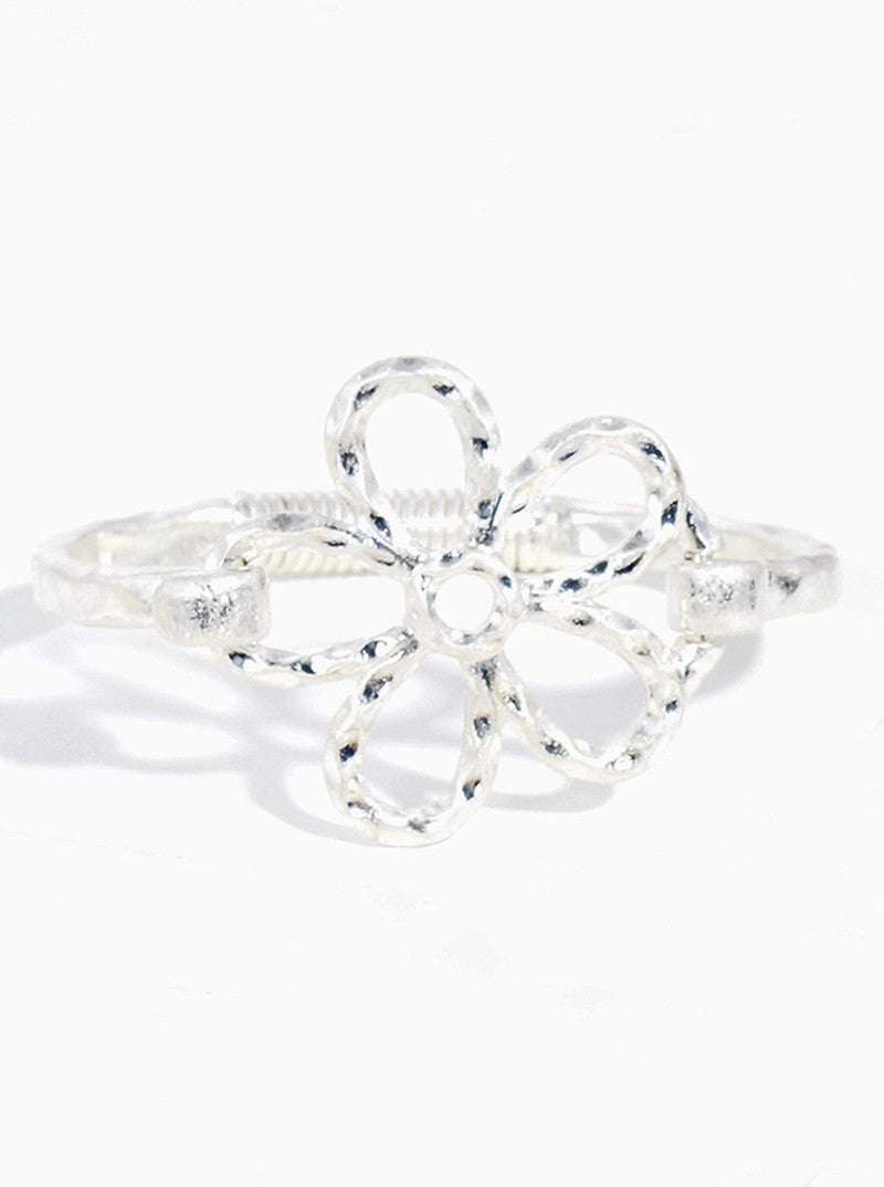 Bijou Bangle Clover Hammered Metal Flower Hook