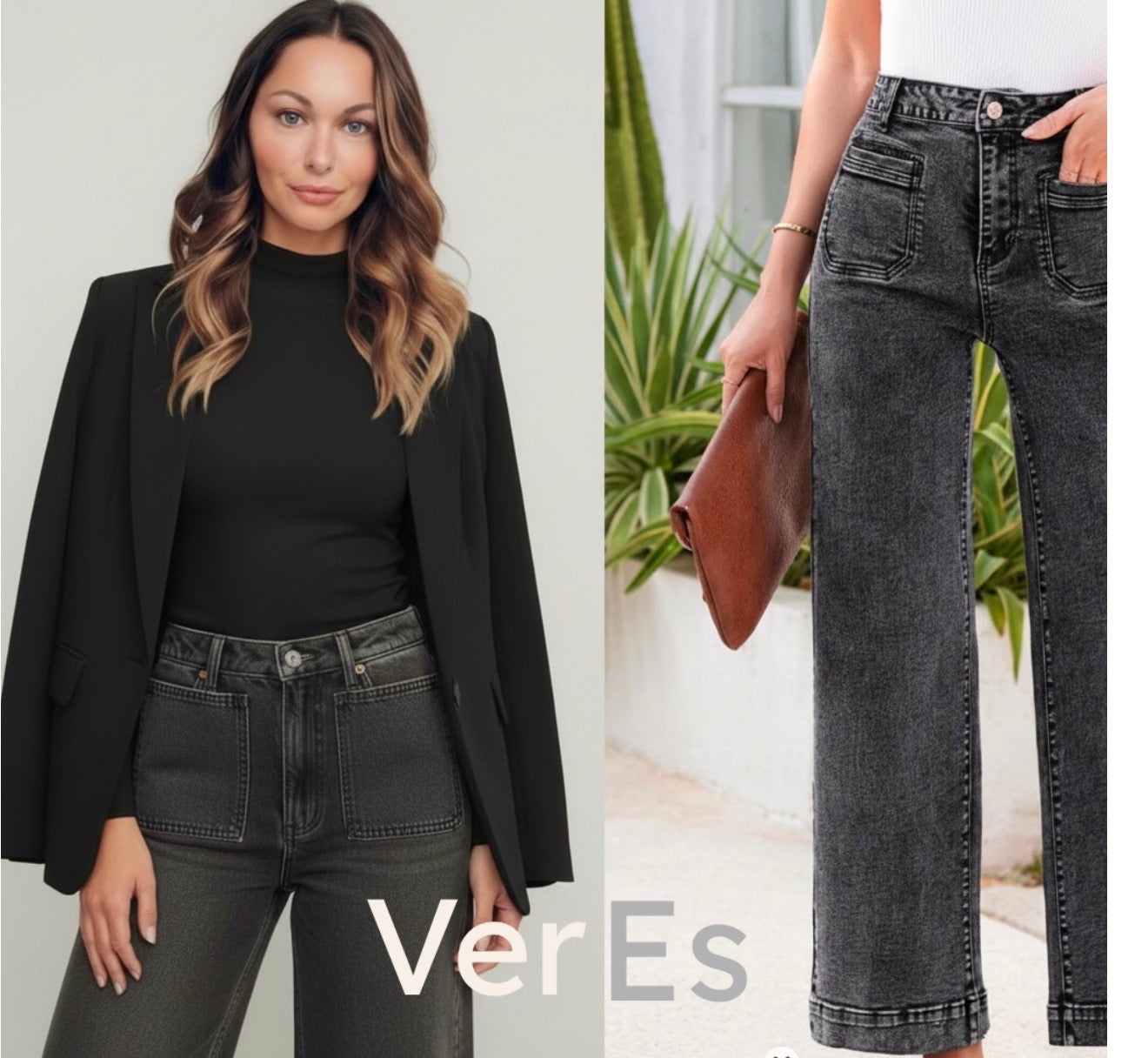Verse Premium Wide Leg Flare Black Stoned Grey Black