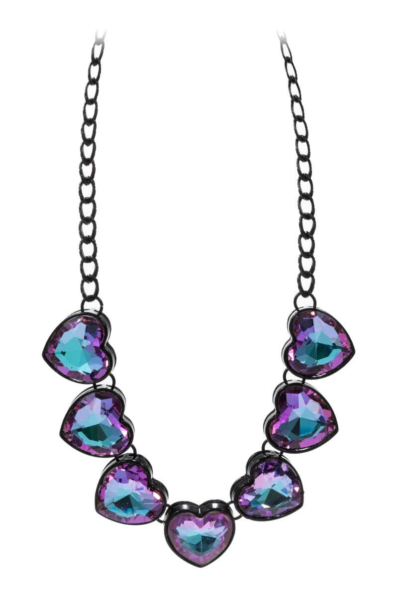 *Arrivals! BIJOU Crystal 7 Hearts Shaped Glass Rhine Stone Necklace: BLK-LAV / BLK-SLV