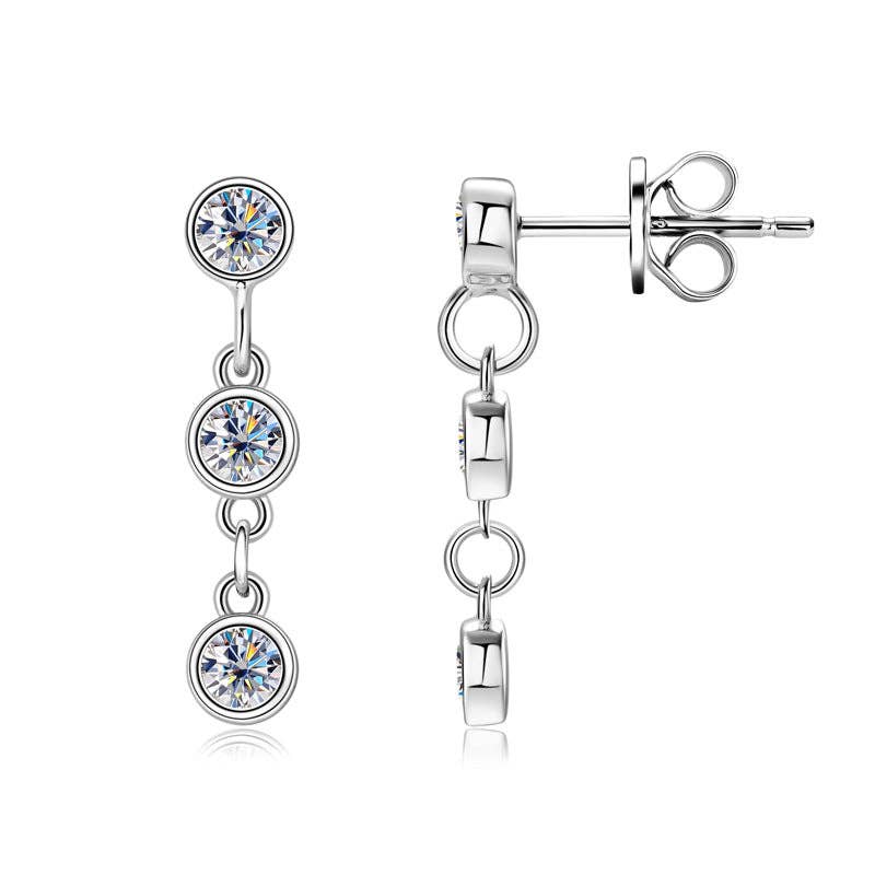 *Arrivals! Moissanite Bezel Dangle Drop Earrings in 925 Sterling Silver