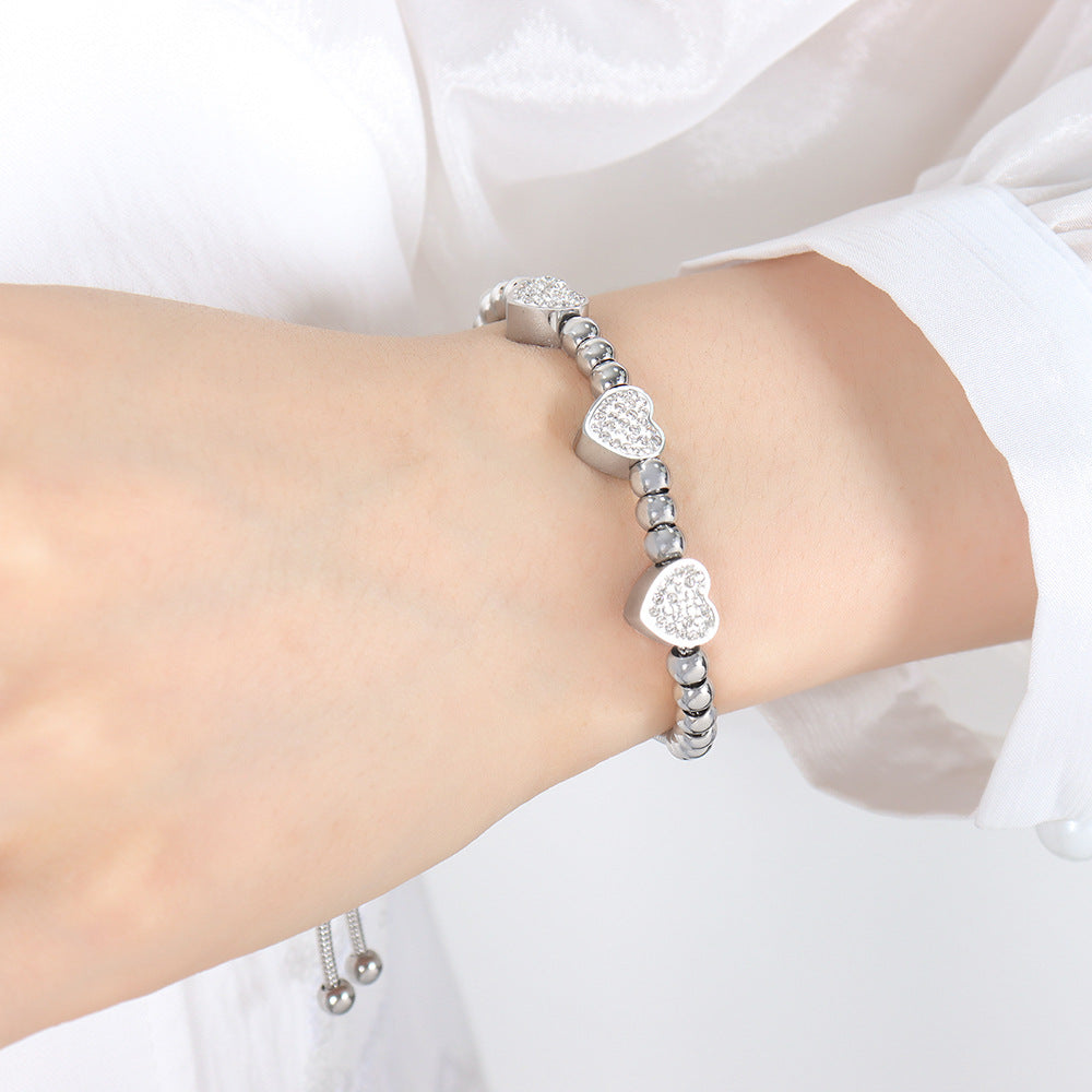 BIJOU Silver or Gold Heart Rhinestone Beaded or Rope Bracelet