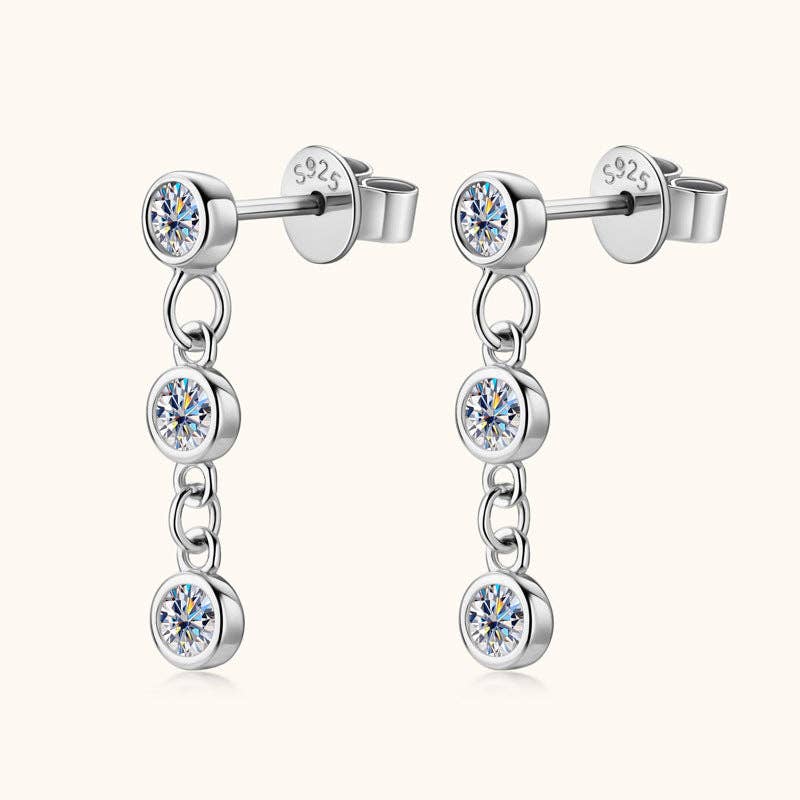 *Arrivals! Moissanite Bezel Dangle Drop Earrings in 925 Sterling Silver
