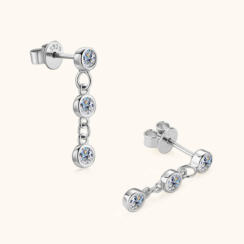*Arrivals! Moissanite Bezel Dangle Drop Earrings in 925 Sterling Silver