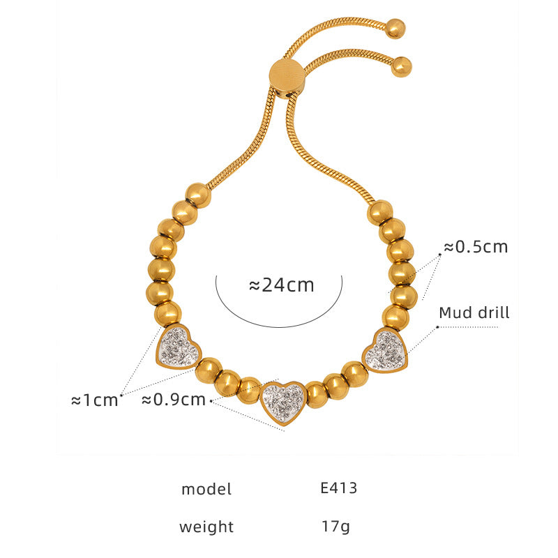 BIJOU Silver or Gold Heart Rhinestone Beaded or Rope Bracelet